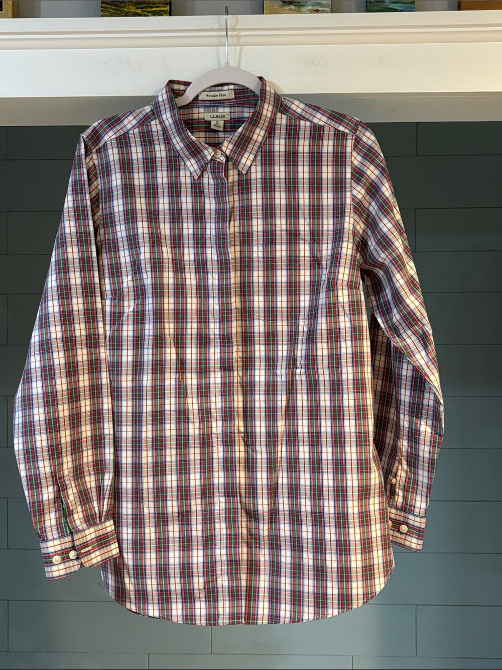 Women's Wrinkle-Free Pinpoint Oxford Shirt, Long-Sleeve Relaxed Fit Plaid